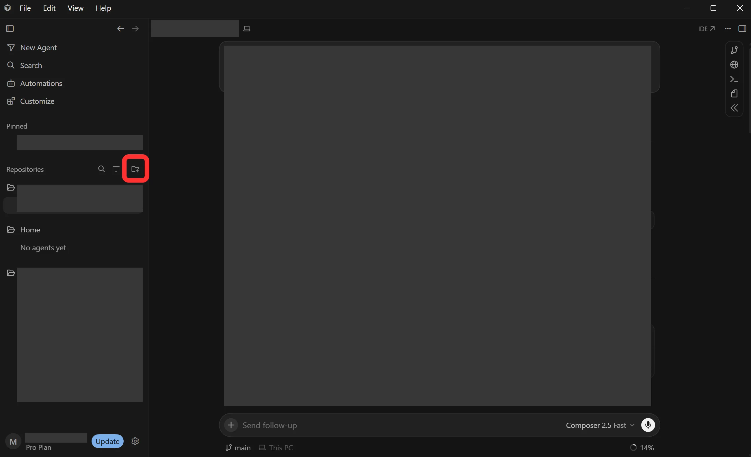 Cursor 内のワークスペースを開くアイコン