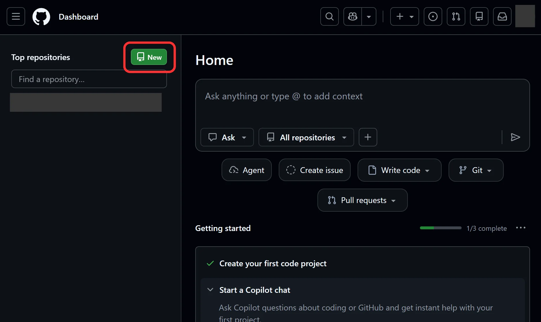 GitHub ダッシュボード画面