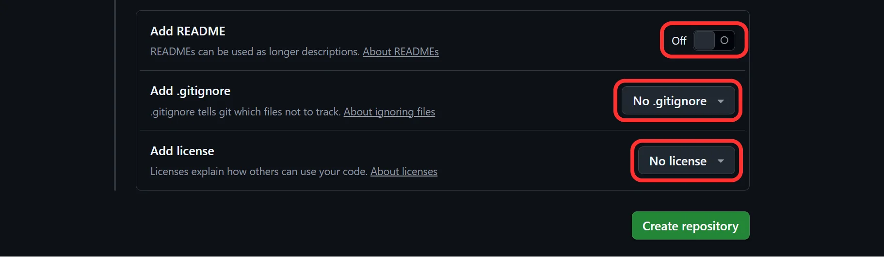 GitHub リポジトリのREADME、.gitignore、license
