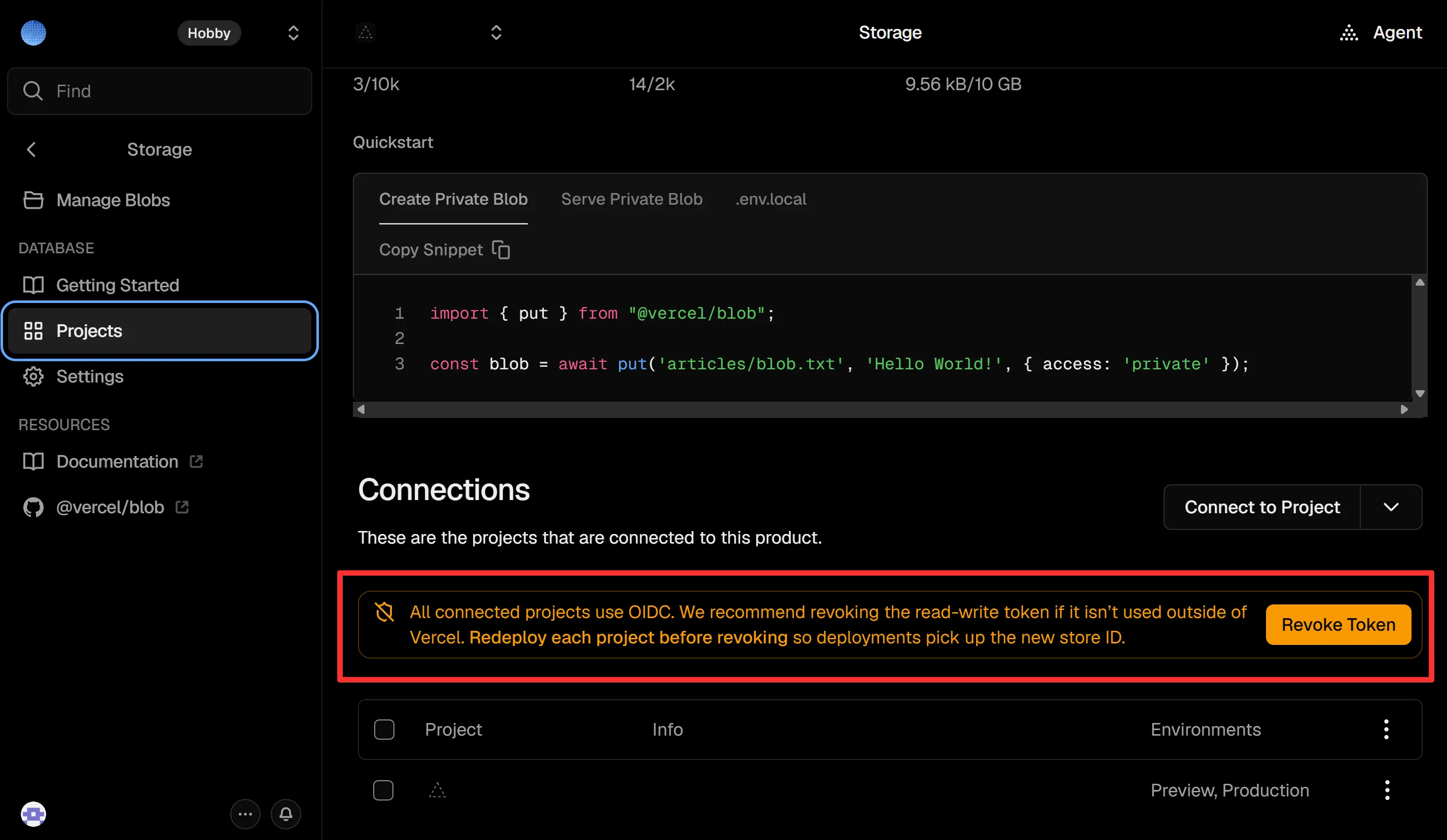 Vercel Blob の Revoke Token